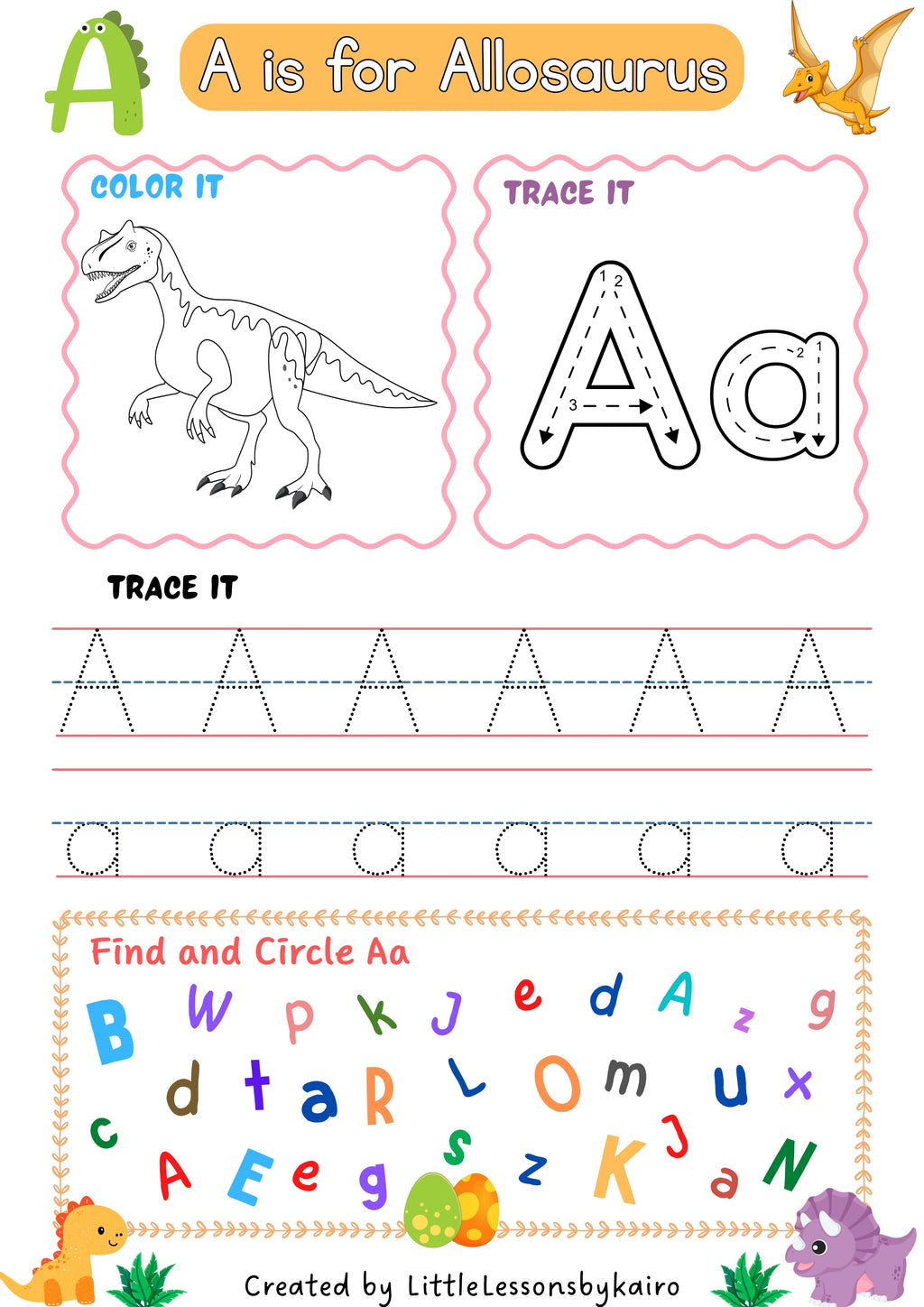 Dinosaur ABC Tracing Sheets: Letters A-C (Printable PDF)