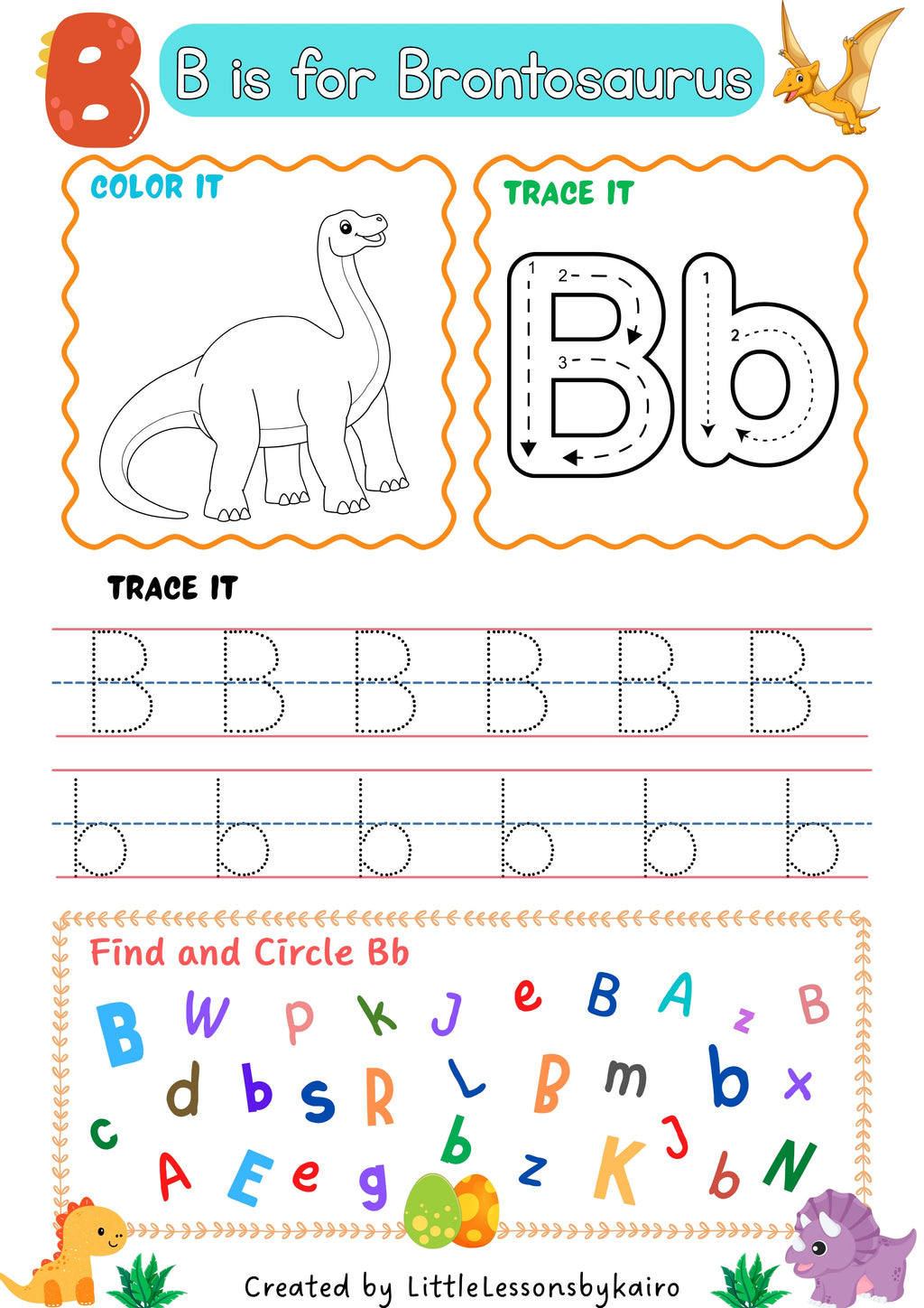 Dinosaur ABC Tracing Sheets: Letters A-C (Printable PDF)