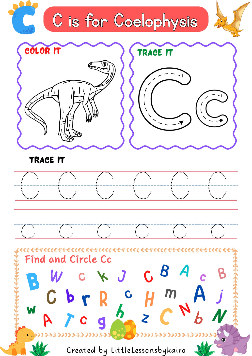 Dinosaur ABC Tracing Sheets: Letters A-C (Printable PDF)